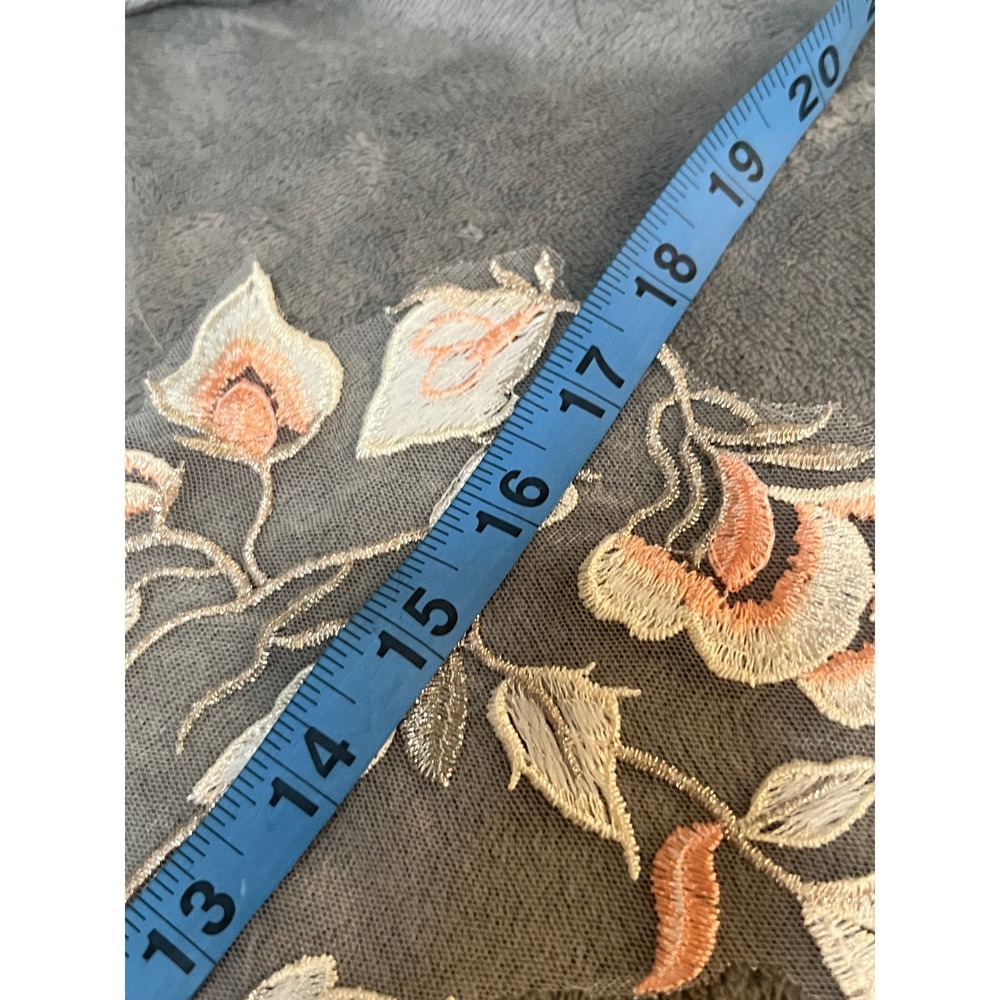Embroidered Floral Lace Applique Peach Ivory Metallic Gold Tulle Mesh 18" Sew On - Picture 4 of 5